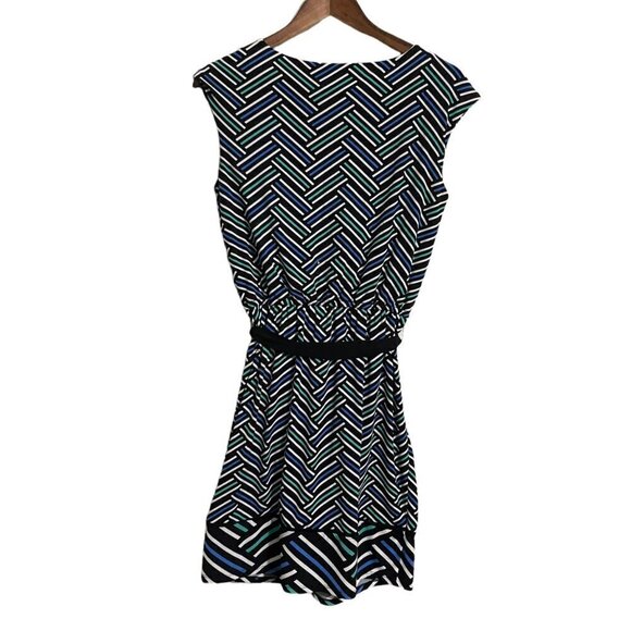 Worthington Womens Black Blue Chevron Striped Stretch Belted Career Dress Small - Picture 6 of 6